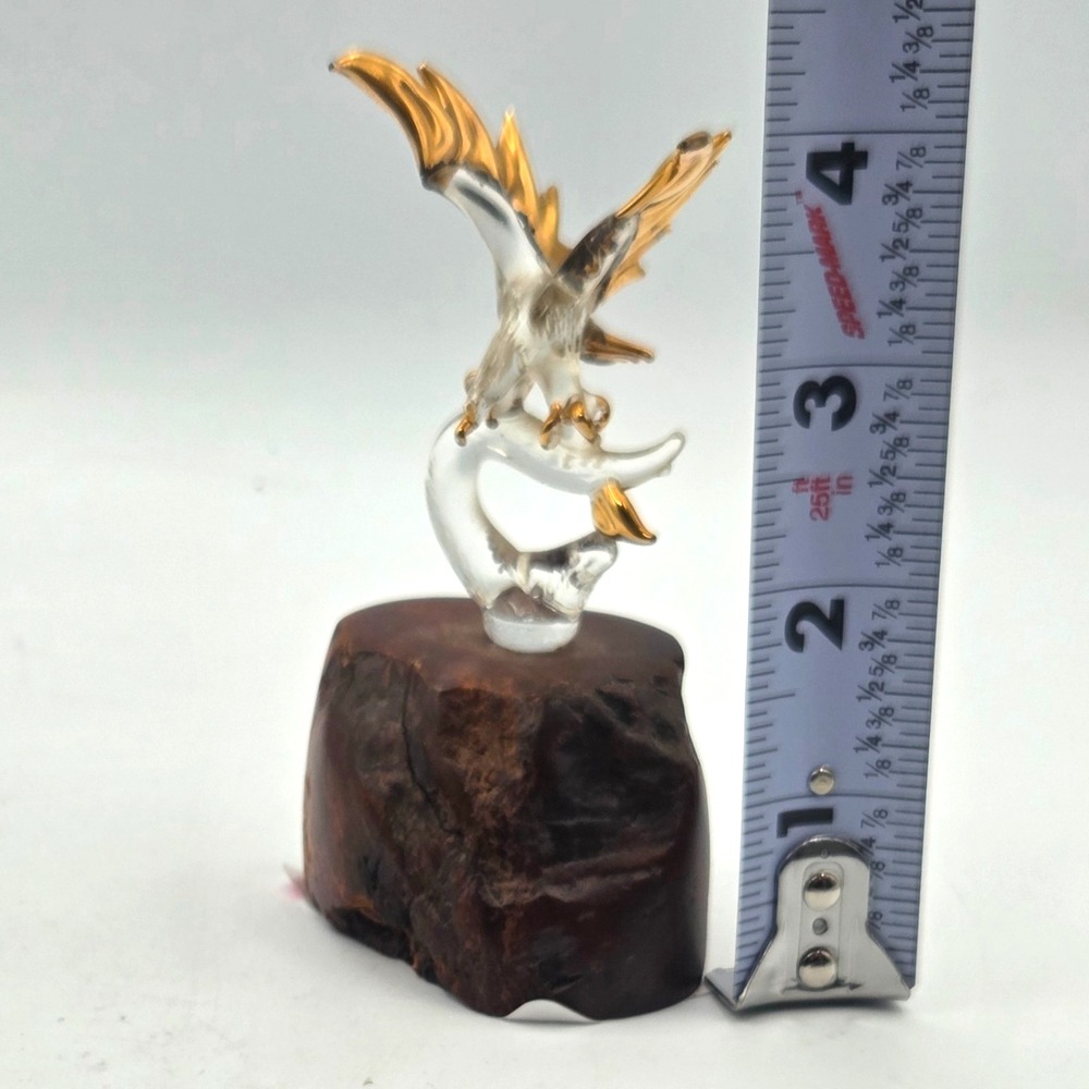Glass Baron Bald Eagle 22 KT Gold Tipped Wings On Burl Wood Base 4.5" VINTAGE - Picture 7 of 9